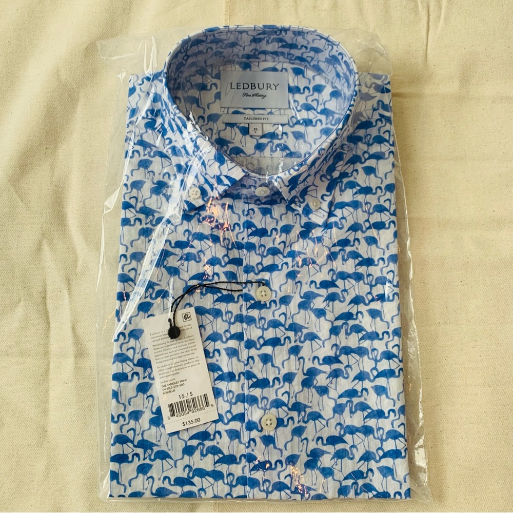 NWT Ledbury Tailored Fit Flamingo Print Dress Shirt Size 15/34
